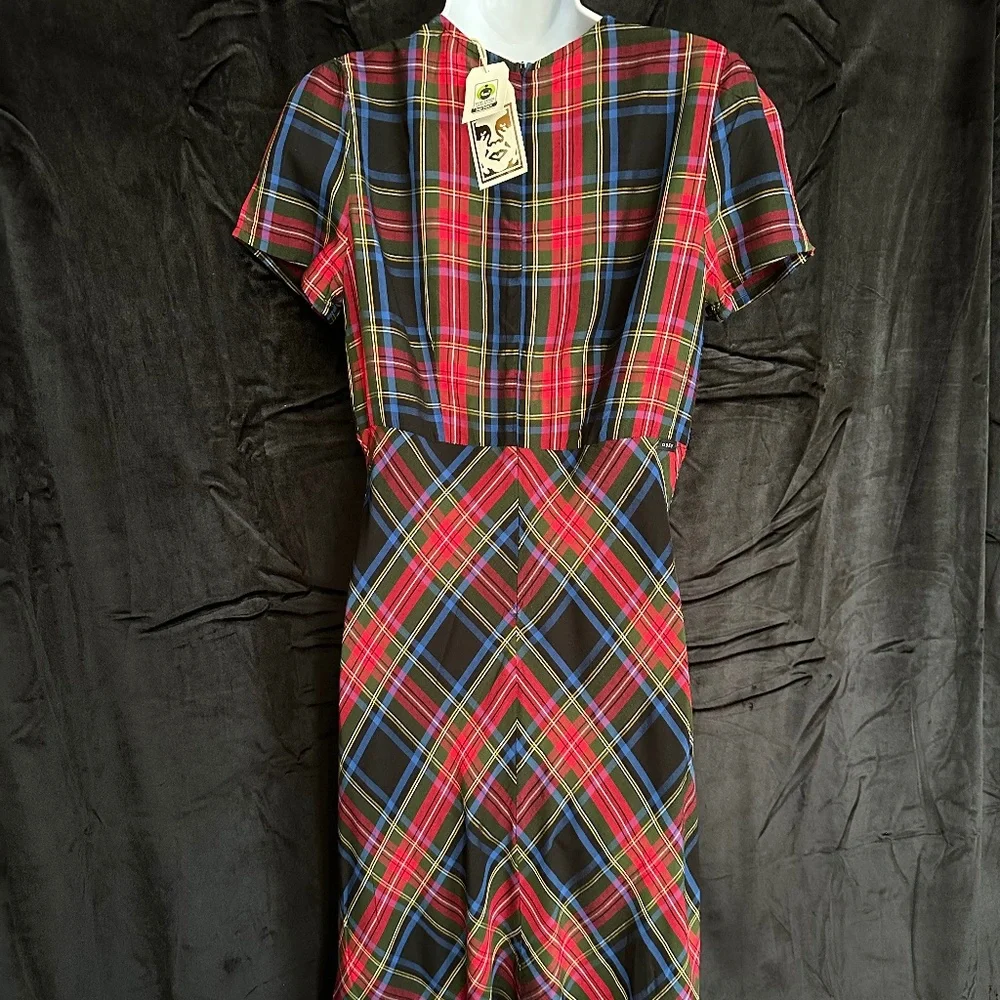 NWT Obey, world wide, tartan plaid midi dress, size XS - Picture 6 of 9